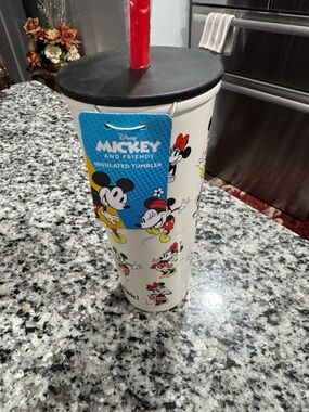 Disney Mickey and Friends Insulated Tumbler - White with Black Lid and Red Straw